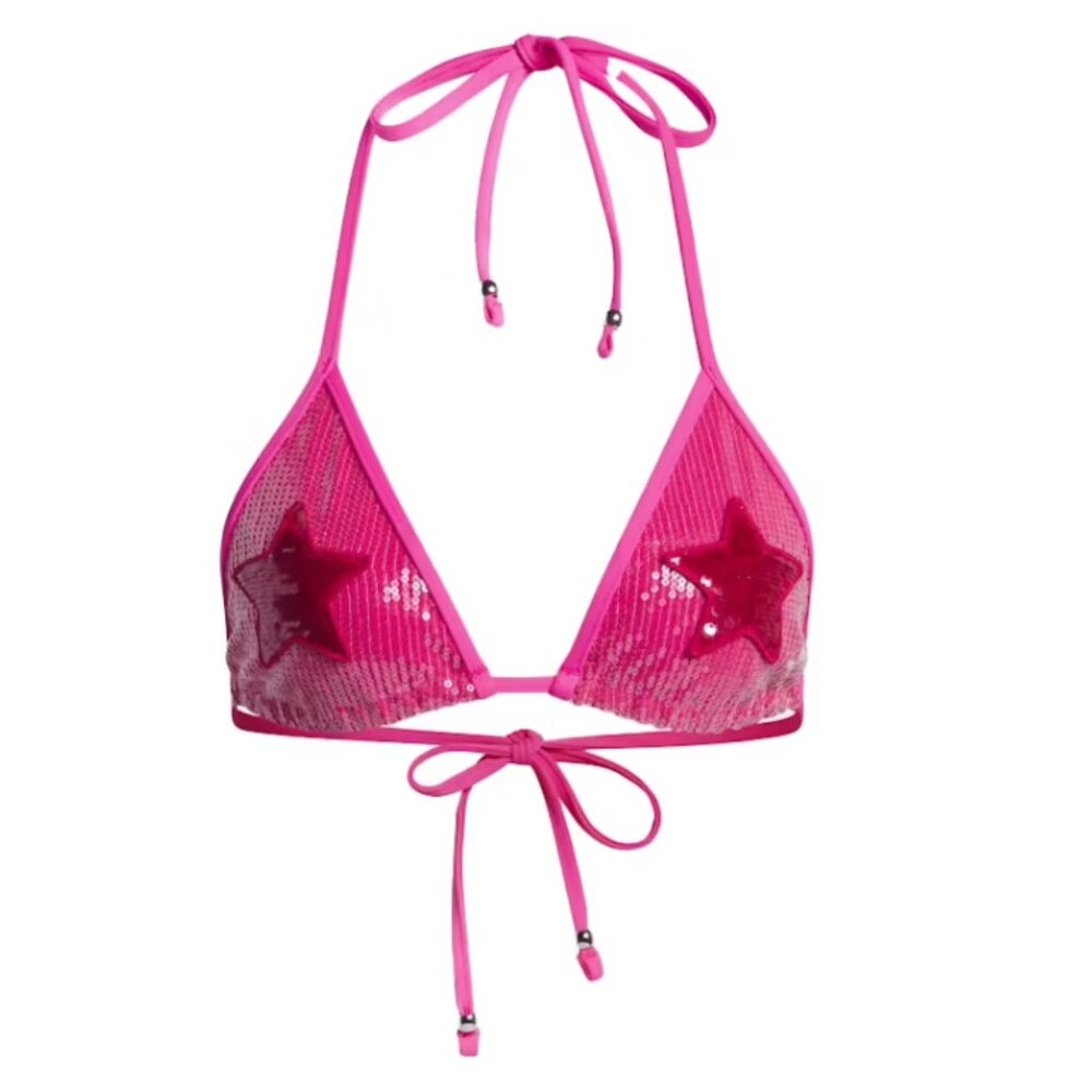 adidas x IVY PARK Paradise Shock Pink Sequin Triangle Bikini Top, S NWOT